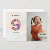 Pastel Roze 9e Verjaardag Bloemen Uitnodiging Foto (Voorkant / Achterkant)