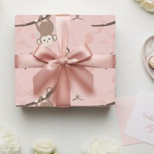 Pastel Roze Aap Valentijns Wrap Cadeaupapier