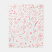 Pastel Roze Abstract Bloemen Botanische Inkt Art P Fleece Deken (Voorkant)