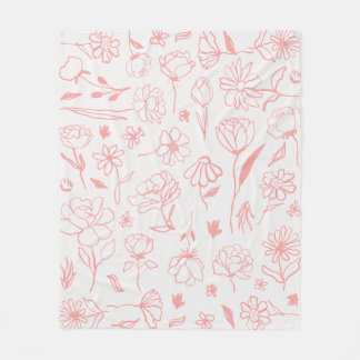 Pastel Roze Abstract Bloemen Botanische Inkt Art P Fleece Deken