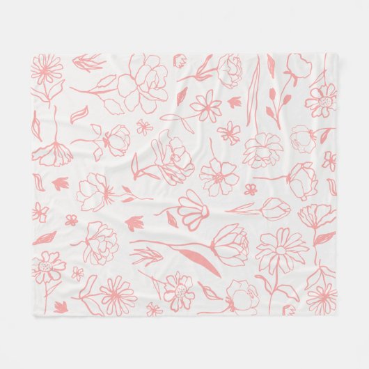 Pastel Roze Abstract Bloemen Botanische Inkt Art P Fleece Deken (Voorkant (Horizontaal))