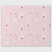 Pastel Roze Achtergrond met Witte Kerstboom Cadeaupapier (Vlak)