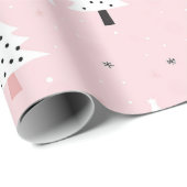 Pastel Roze Achtergrond met Witte Kerstboom Cadeaupapier (Rol Hoek)