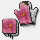 Pastel roze Afrikaanse Violet (Saintpaulia) Bloem Ovenwant & Pannenlap Set (Voorkant / Achterkant)