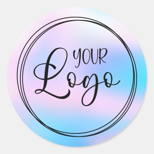 Pastel Roze Aqua Blue Holografische Gradiënt Logo Ronde Sticker (Voorkant)