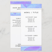 Pastel roze, aqua en lila zeemeerminschaal menu (Voorkant / Achterkant)