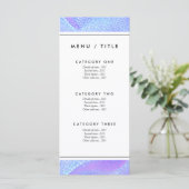 Pastel roze, aqua en lila zeemeerminschaal menu (Staand voorkant)