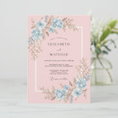 Pastel Roze Azure Ranunculus Eucalyptus Bruiloft Kaart (Staand voorkant)