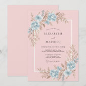 Pastel Roze Azure Ranunculus Eucalyptus Bruiloft Kaart (Voorkant / Achterkant)