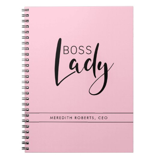 Pastel Roze Baas Dames Logo Persoonlijk Notitieboek (Voorkant)