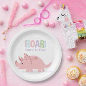 Pastel Roze Baby Dinosaurussen Roar Verjaardagsfee Papieren Bordje (Feest)