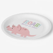 Pastel Roze Baby Dinosaurussen Roar Verjaardagsfee Papieren Bordje (Gekanteld)