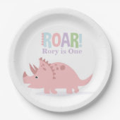 Pastel Roze Baby Dinosaurussen Roar Verjaardagsfee Papieren Bordje (Voorkant)