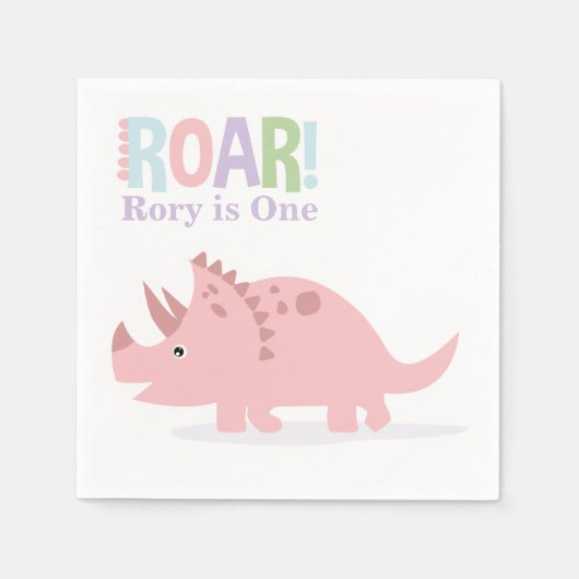 Pastel Roze Baby Dinosaurussen Roar Verjaardagsfee Servet (Voorkant)