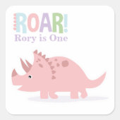 Pastel Roze Baby Dinosaurussen Roar Verjaardagsfee Vierkante Sticker (Voorkant)