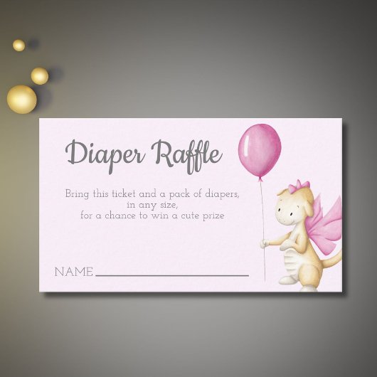 Pastel roze Baby draak met ballonvaarder Raffle Informatiekaartje