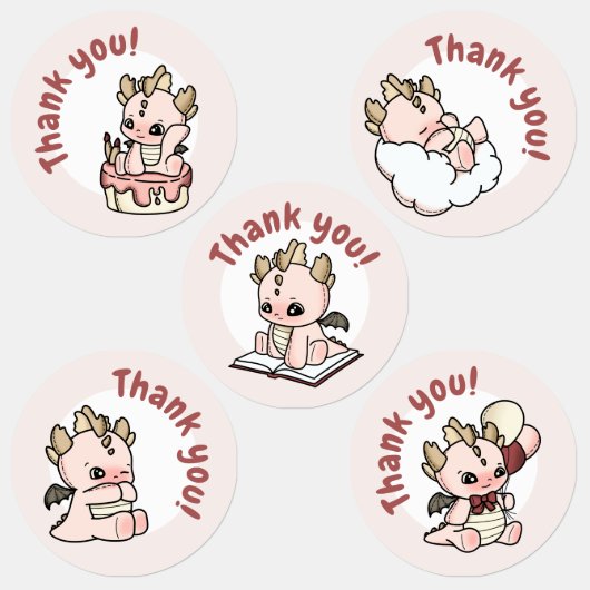 Pastel Roze Baby Dragon Bedankt Labels (Groep)
