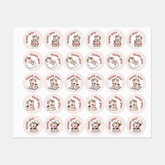 Pastel Roze Baby Dragon Bedankt Labels (Vel)