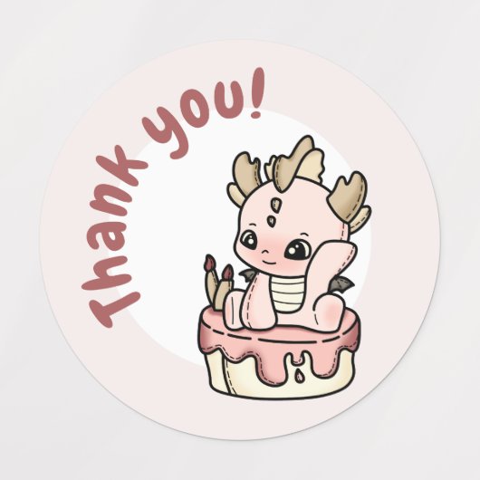 Pastel Roze Baby Dragon Bedankt Labels (Design 1)