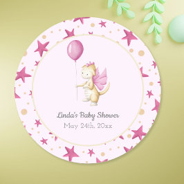 Pastel Roze Baby Dragon Meisje Baby shower Ronde Sticker