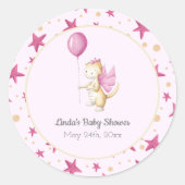 Pastel Roze Baby Dragon Meisje Baby shower Ronde Sticker (Voorkant)