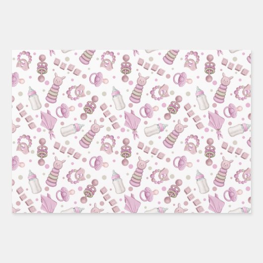  pastel roze baby meisje inpakpapier vel (Voorkant)