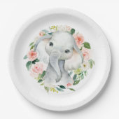 Pastel Roze Baby Olifant Bloemen Papieren Bordje (Voorkant)