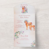 Pastel roze baby paard in één baby shower all in one uitnodiging (Binnen)