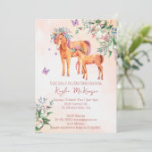 Pastel roze baby paard met moederbaby shower kaart (Staand voorkant)