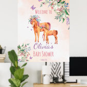 Pastel roze baby paard met moederbaby shower poster (Thuiskantoor)
