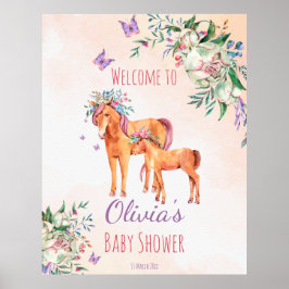 Pastel roze baby paard met moederbaby shower poster