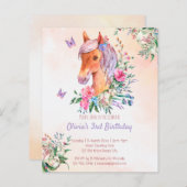 Pastel roze baby paardenbudget verjaardaguitnodigi (Voorkant / Achterkant)