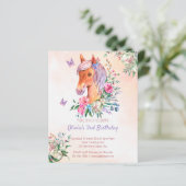 Pastel roze baby paardenbudget verjaardaguitnodigi (Staand voorkant)