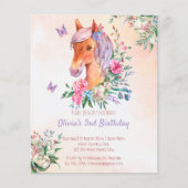 Pastel roze baby paardenbudget verjaardaguitnodigi (Voorkant)