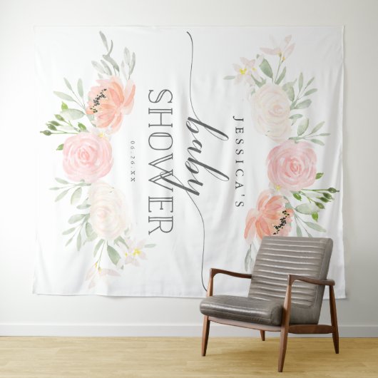 Pastel Roze Baby Shower Achtergrond Foto Booth Wandkleed (In Situ (horizontaal))