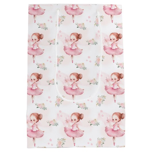 Pastel roze ballerina verjaardagspapier geschenkza medium cadeauzakje (Achterkant)