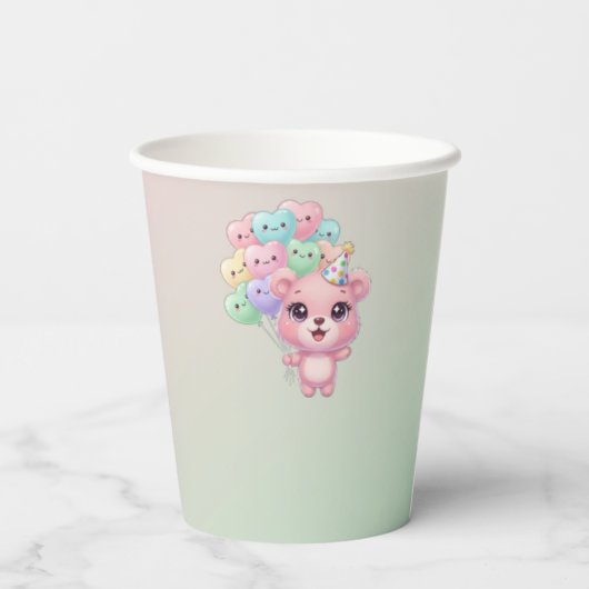 Pastel Roze Beer Baby shower Cups Papieren Bekers (Achterkant)