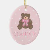 Pastel Roze Beer Knip Baby eerste kerstmis Keramisch Ornament (Rechts)