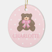 Pastel Roze Beer Knip Baby eerste kerstmis Keramisch Ornament (Links)