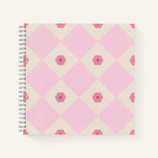 Pastel Roze & Beige Bloem Geometrisch Notitieboek