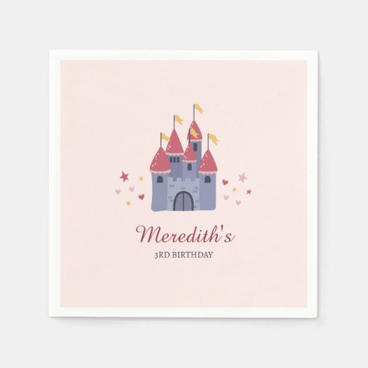 Pastel roze betoverde kasteel harten & sterren fee servet (Voorkant)