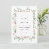 Pastel Roze Blad Eucalyptus Bruiloft Kaart (Staand voorkant)