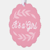 Pastel Roze bladeren - Het is een meisje Ornament Kaart (Links)