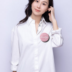 Pastel Roze bladeren - Het is een meisje Ronde Button 4,0 Cm