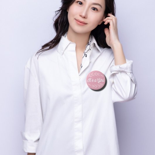 Pastel Roze bladeren - Het is een meisje Ronde Button 4,0 Cm