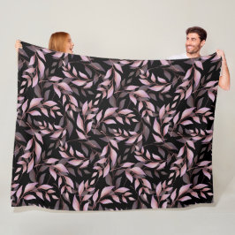 Pastel Roze Bladeren op Zwart Fleece Deken
