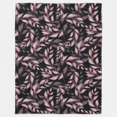 Pastel Roze Bladeren op Zwart Fleece Deken (Voorkant)