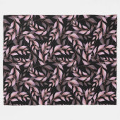 Pastel Roze Bladeren op Zwart Fleece Deken (Voorkant (Horizontaal))