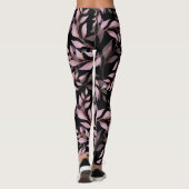 Pastel Roze Bladeren op Zwart Leggings (Achterkant)