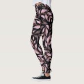 Pastel Roze Bladeren op Zwart Leggings (Links)